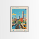 Rotterdam Netherlands Travel Poster Framed Canvas Print, Midcentury Modern Art, Pop Art Wall Decor, Home Decor, Vacation Gift, Bedroom Art
