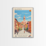 Salamanca Spain Travel Poster Framed Canvas Print, Midcentury Modern Art, Pop Art Wall Decor, Scenic Wall Art, Bedroom Decoration
