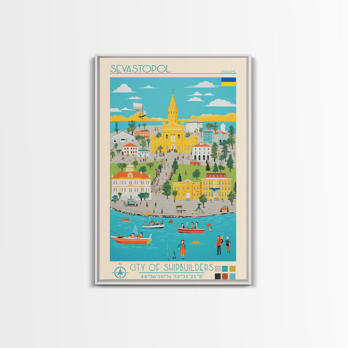 Sevastopol Ukraine Travel Poster Framed Canvas Print, Midcentury Modern Art, Pop Art Wall Decor, Bedroom Decor, Vacation Gift