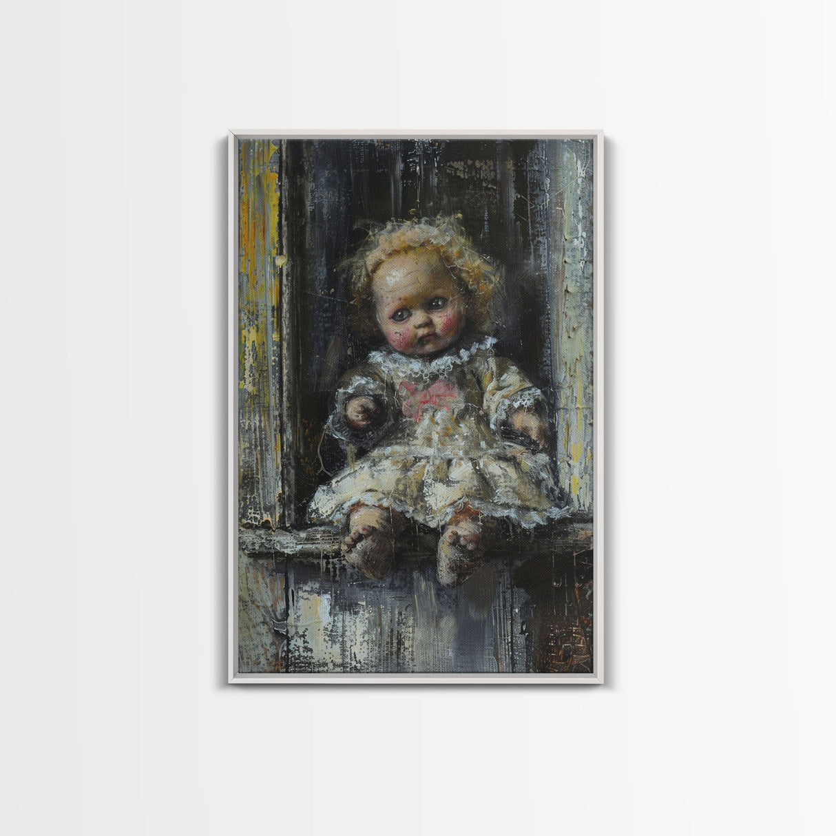 Halloween Girl Eating Macaron Framed Canvas Print, Whimsical Spooky Decor, Living Room Art, Fun Halloween Wall Art, Home Decoration