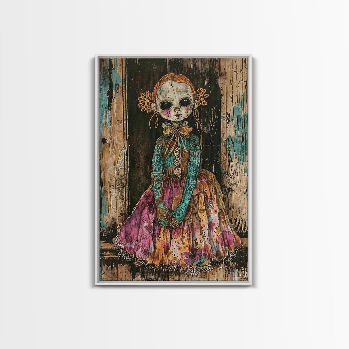Halloween Pirate Skeleton with Pizza, Framed Canvas Print, Wall Art, Spooky Decor, Pirate Theme, Halloween Decoration, Living Room Art