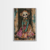 Halloween Pirate Skeleton with Pizza, Framed Canvas Print, Wall Art, Spooky Decor, Pirate Theme, Halloween Decoration, Living Room Art