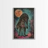 Halloween Spooky Full Moon Werewolf Framed Canvas Print, Wall Art, Living Room Decor, Halloween Decoration, Scary Wall Hanging, Haunted Art