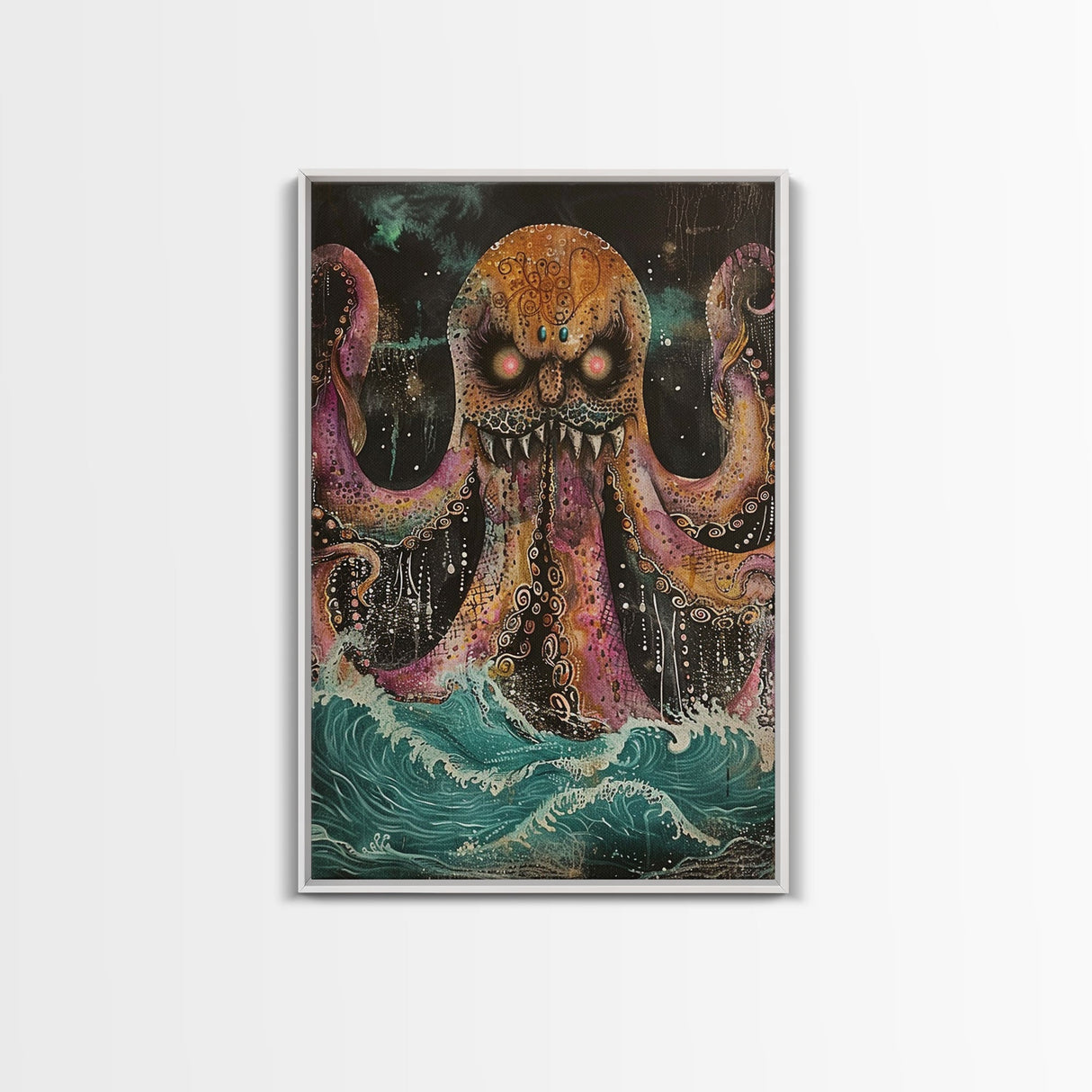 Halloween Nightmarish Werewolf in the Forest Framed Canvas Print, Wall Art, Living Room Decor, Halloween Decoration, Scary Art, Haunted Art