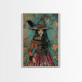 Enchanting Witch with Raven - Halloween Wall Decor - Spooky Home Art Print - Halloween Gift for Witch Lovers - Creepy Art Halloween Decor