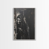 Haunted Nun with Eerie Expression, Framed Canvas Print, Gothic Halloween Art, Spooky Religious Decor, Scary Nun Painting, Gothic Home Art