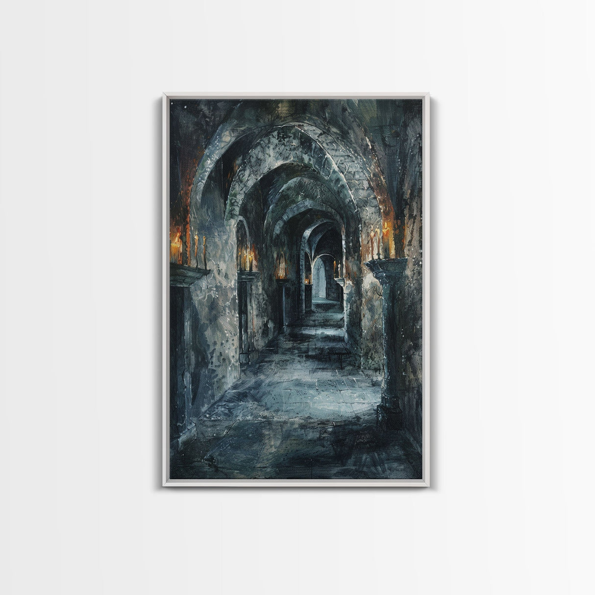 Dark Gothic Hallway Halloween Art, Spooky Hallway, Haunted Passage, Creepy Architecture, Gothic Decor, Framed Canvas Print