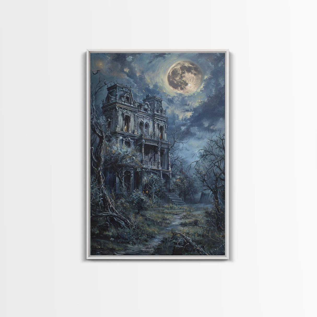 Haunted Victorian Mansion Halloween Art, Spooky House, Haunted Home, Creepy Building, Gothic Decor, Framed Canvas Print
