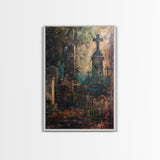 Gloomy Cemetery Halloween Art, Spooky Graveyard, Haunted Cemetery, Creepy Gravestones, Dark Artwork, Framed Canvas Print