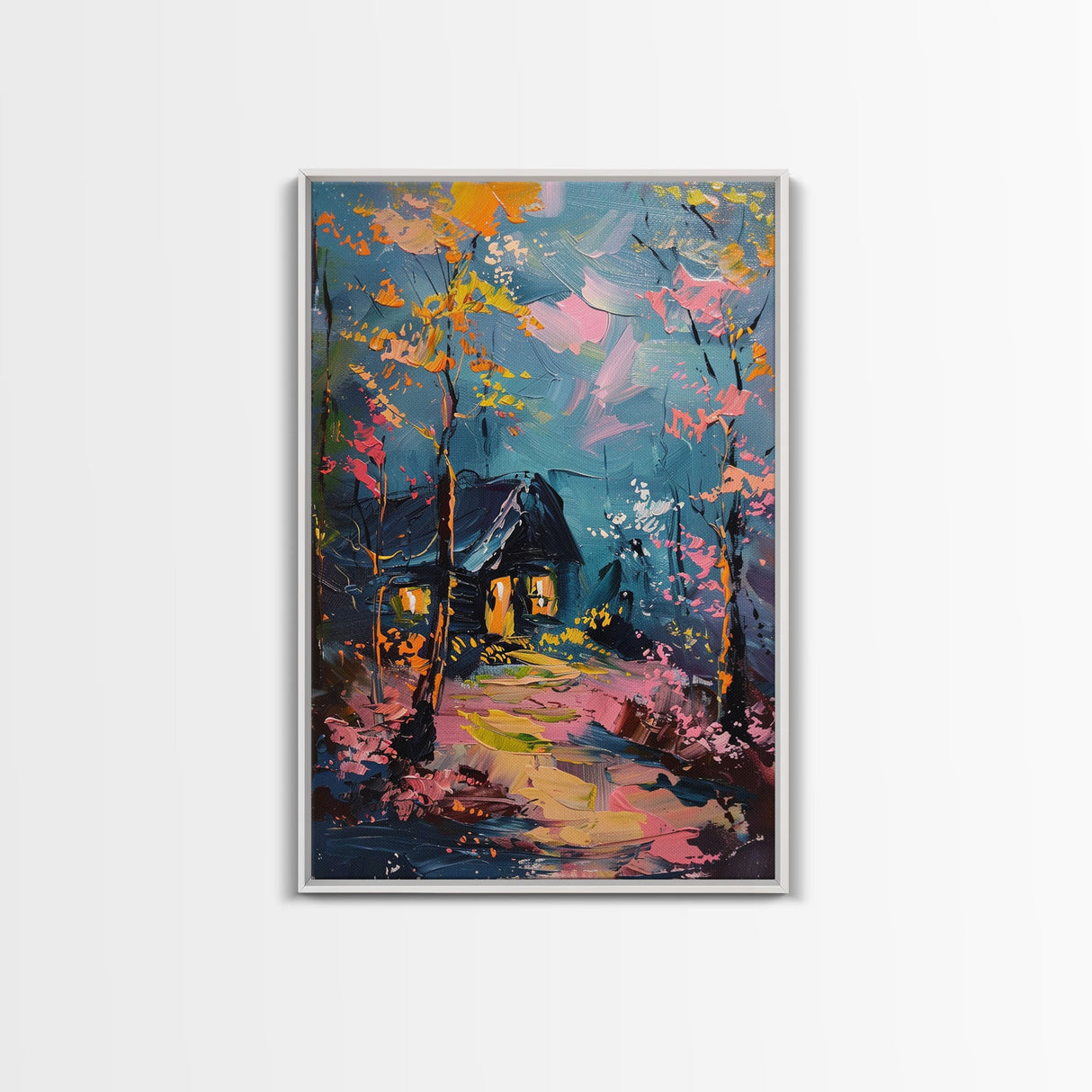 Eerie Moonlit Cemetery Framed Canvas Print, Halloween, Haunted Graveyard Wall Art, Gothic Horror Decor, Spooky Artwork, Framed Canvas Print