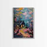 Eerie Moonlit Cemetery Framed Canvas Print, Halloween, Haunted Graveyard Wall Art, Gothic Horror Decor, Spooky Artwork, Framed Canvas Print