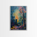 Haunted Forest Graveyard Framed Canvas Print, Spooky Cemetery Art, Halloween, Eerie Graveyard Decor, Gothic Artwork, Framed Canvas Print