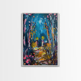 Mystical Cemetery with Glowing Flowers Framed Canvas Print, Wall Art, Halloween Graveyard Art, Enchanted Forest Decor, Spooky Artwork