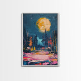 Spooky Moonlit Forest Framed Canvas Print, Halloween Wall Art, Haunted Landscape, Home Decor, Above Sofa Art, Gothic Artwork, Living Room