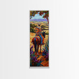 Long Narrow Wall Art Painting of Jalisco Cowboy, Southwest Wall Art Painting, Colorful Desert Canvas Painting Framed and Printed, Office Art
