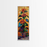 Oversized Spanish Style Poinsettia Canvas Painting Framed and Printed, Botanical Wall Art, Textured Canvas Painting, Vertical Framed Art