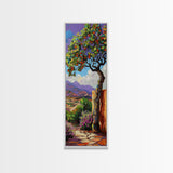Oversized Texture Mountain Landscape Art Framed and Printed on Canvas, Vertical Impasto Painting on Canvas, Skinny Bedroom Wall Art