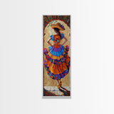 Jalisco Mexican Dancer Textured Oil Painting Printed and Framed on Canvas, Vertical Narrow Art Print, Mexican Inspired Home Decor