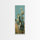 Botanical Desert Art Print of Cactus Framed on Canvas, Framed Western Art, Colorful Landscape Painting, Vertical Art for Living Room