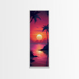 Retro Tropical Sunset Midcentury Modern Art - Framed Canvas Print, Boho Art, Skinny Art, Living Room Art, Bedroom Decor, Coastal Wall Art