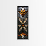 Amber and White Stained Glass Floral Design - Framed Canvas Print, Midcentury Modern Art, Skinny Art, Tall Art, Living Room Wall Decor, Boho Art