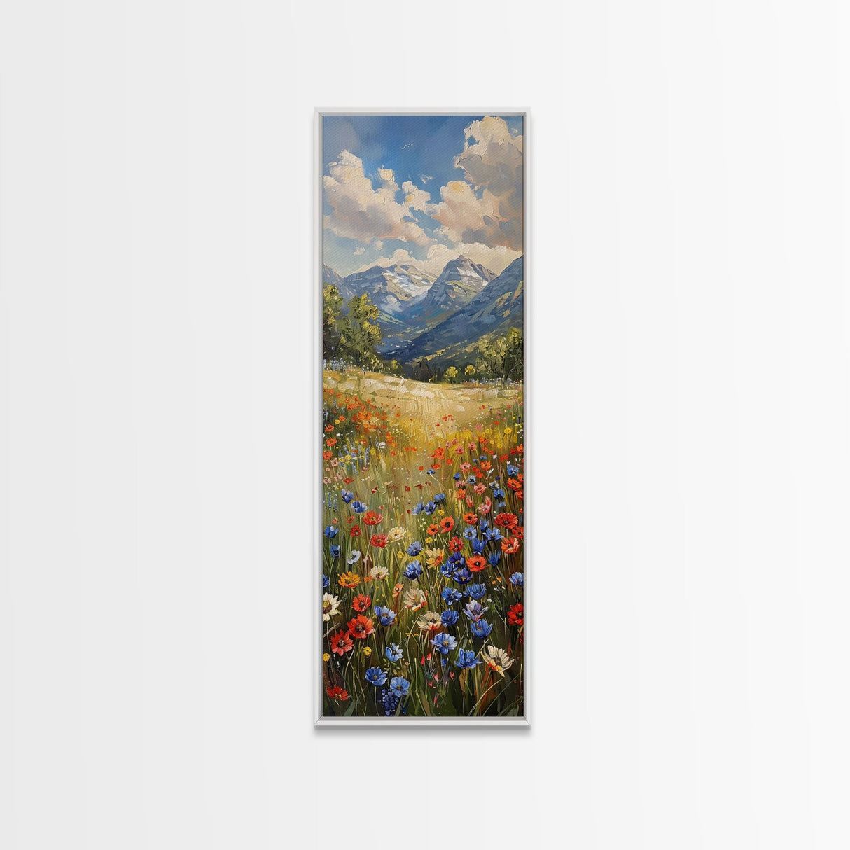 Idyllic Riverside Scene In A Deep Forest Gorge Skinny Art Framed Canvas Print For Living Room Or Guest Room Wall Art