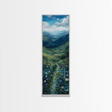 Secret Path Through The Wild Flowers, Framed Canvas Print, Unique Wall Art, Minimalist Landscape Painting, Wood Frame Art, Sofa Decor, Springtime Art