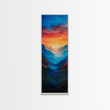 Sunset Over The Mountain Valley Framed Canvas Print - Colorful Wall Art - Midcentury Modern Style Art - Modern Decor - Abstract Landscape Painting - Tall Art