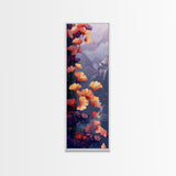Ethereal Autumn Ginkgo Leaves Skinny Art Tall Art Japanese Ukiyo-e Inspired Botanical Framed Canvas Print