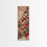 Samurai Warriors in Battle – Traditional Japanese Skinny Art with Historic Details – Framed Canvas Print