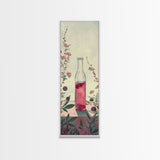 Skinny Art of Still Life with Elegant Glass Bottle and Floral Accents – Japanese-Inspired Framed Canvas Print