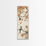 Japanese Art Inspired by Tranquil Birds and Blossoms, Framed Canvas Print for Tall Skinny Art Lovers in Ukiyo-e Style