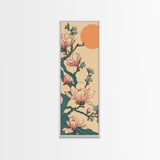 Delicate Magnolia Blossoms in Ukiyo-e Style, Tall Skinny Framed Canvas Print, Japanese Art for Vertical Spaces