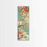 Plum Blossoms, Turquoise Sky, Japanese Art, Skinny Art, Tall Art, Framed Canvas Print, Ukiyo-e Style