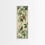 Skinny Art Tall Art Framed Canvas Print Birds Amongst Dense Greenery And Red Flowers Ukiyo-e Japanese Style Art Wood Block Print