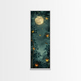 Full Moon And Butterflies In A Night Forest Japanese Style Framed Canvas Print, Wall Art Ready To Hang For Your Home