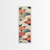 Pattern Of Overlapping Japanese Fans On Beige Background Tall Art Skinny Art Framed Canvas Print Japanese Style Art Ukiyo-e Wood Block Print