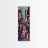 Vibrant Cityscape With Colorful Street Signs Skinny Art Tall Art Framed Canvas Print Japanese Style Art Ukiyo-e Art Wood Block Print Urban Energetic