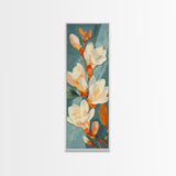 Light Cream Magnolia Blooms On Abstract Background Skinny Art Tall Art Framed Canvas Print Japanese Style Art Ukiyo-e Art Wood Block Print Delicate Decorative