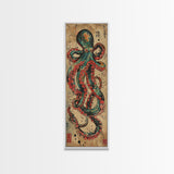 Vintage Canvas Print With Vibrant Octopus Design Ukiyo-e Wall Art Wood Block Print Tall Art Japanese Style Skinny Art