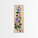 Morning Glories On Wooden Background Ukiyo-e Wall Art Framed Canvas Print Japanese Style Skinny Art Wood Block Print Tall Art