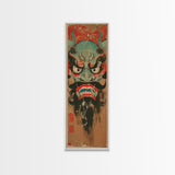 Traditional Japanese Demon Mask Art In Ukiyo-e Style Framed Canvas Print Tall Skinny Cultural Wood Block Wall Decor