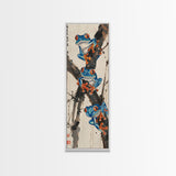 Three Blue Tree Frogs Branches Japanese Tall Wall Art Skinny Framed Canvas Print Ukiyo-e Style