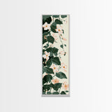 Creamy White Blossoms with Deep Green Leaves Overlapping on a Soft Background Ukiyo-e Art Japanese Framed Canvas Print Skinny Tall Art