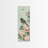 Japanese Style Art, Skinny Art, Tall Art, Birds And Chrysanthemums Wood Block Print Framed Canvas Print Ukiyo-e Art