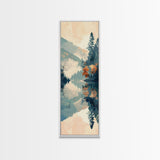 Ukiyo-e Art Depicting A Peaceful Lake Surrounded By Misty Mountains And Autumn Trees, Skinny Art, Tall Art, Framed Canvas Print, Japanese Style Art, Wood Block Print