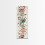 Skinny Art Tall Art Floral Burst Wood Block Print Japanese Style Art Vivid Explosions Of Colors Framed Canvas Print