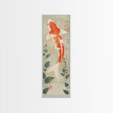 Koi Fish Swimming Gracefully Among Greenery Tall Art Ukiyo-e Art Framed Canvas Print