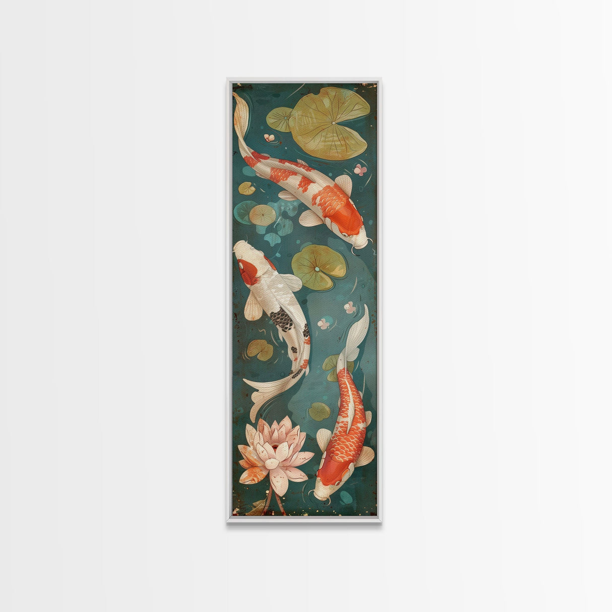 Graceful Koi Fish Swimming Among Lotus Flowers For Zen-Inspired Wall Art Japanese Style Framed Canvas Print