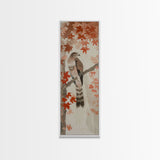 Majestic Hawk Perched Among Autumn Leaves, Framed Canvas Print In Skinny Tall Style, Japanese Style Art For Feng Shui Wall Art
